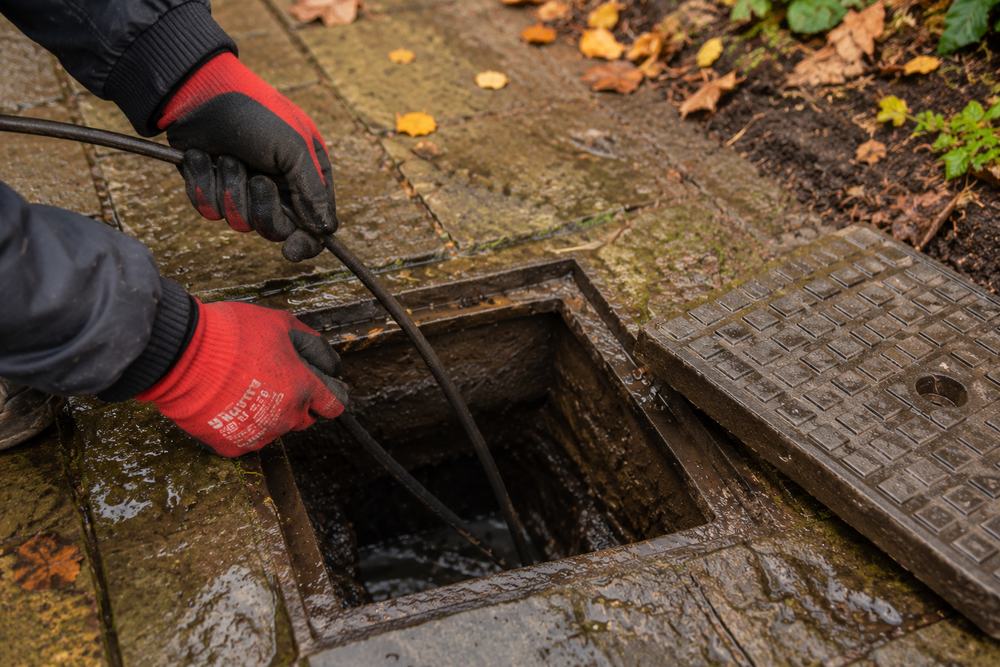 Engineer clearing a blocked drain