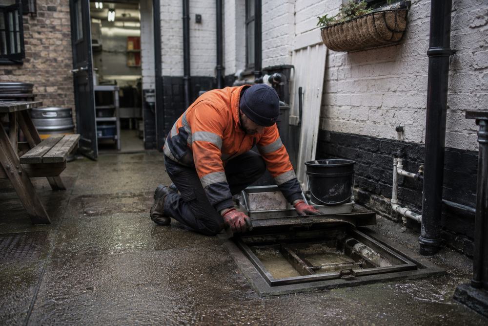 Commercial drainage engineer at work